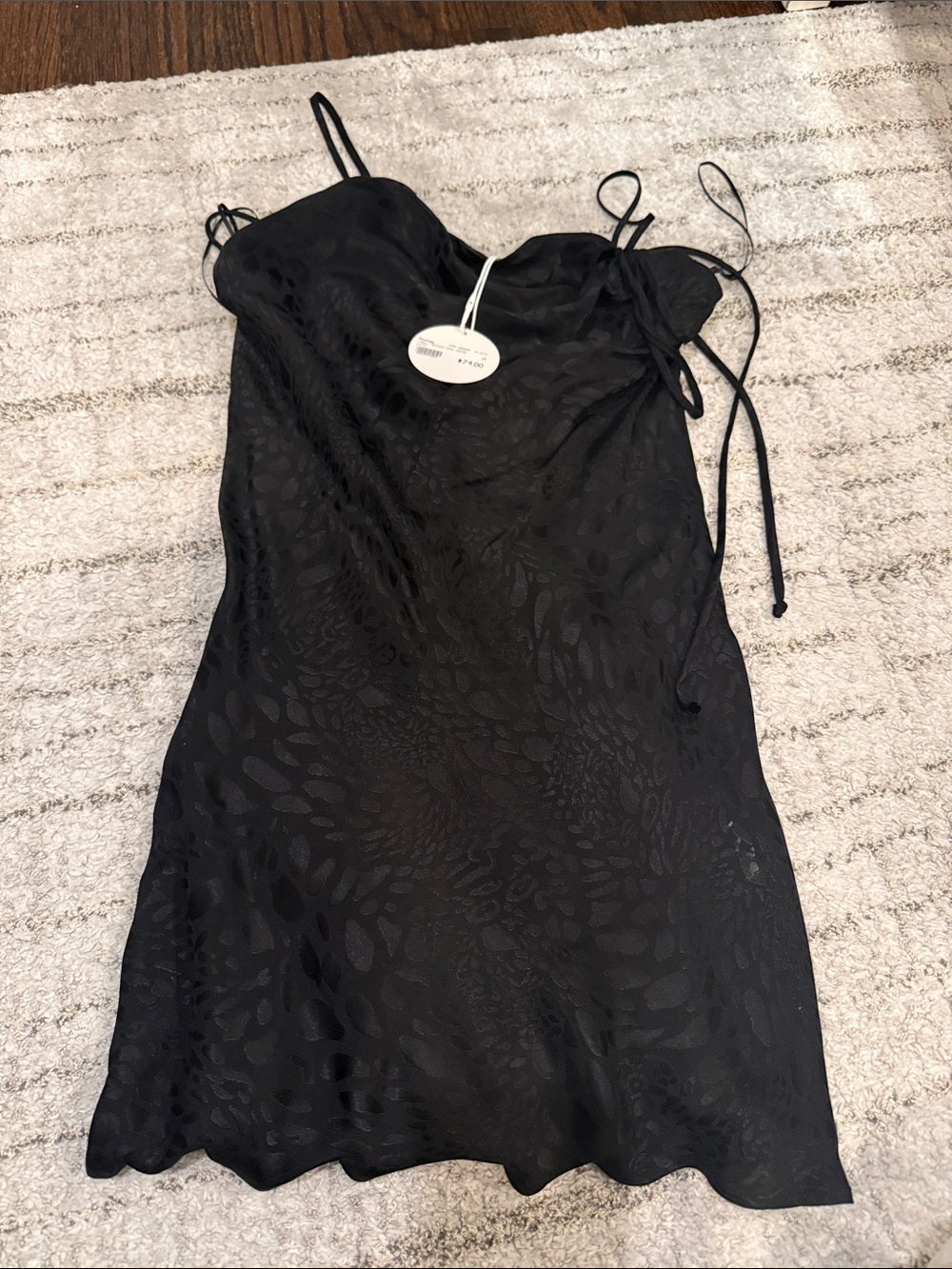 Black Slip Dress with Subtle Jacquard Texture - Women